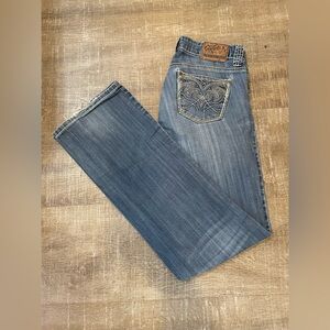 Women's Blue Boot Cut Jeans with Embroidered Pocket